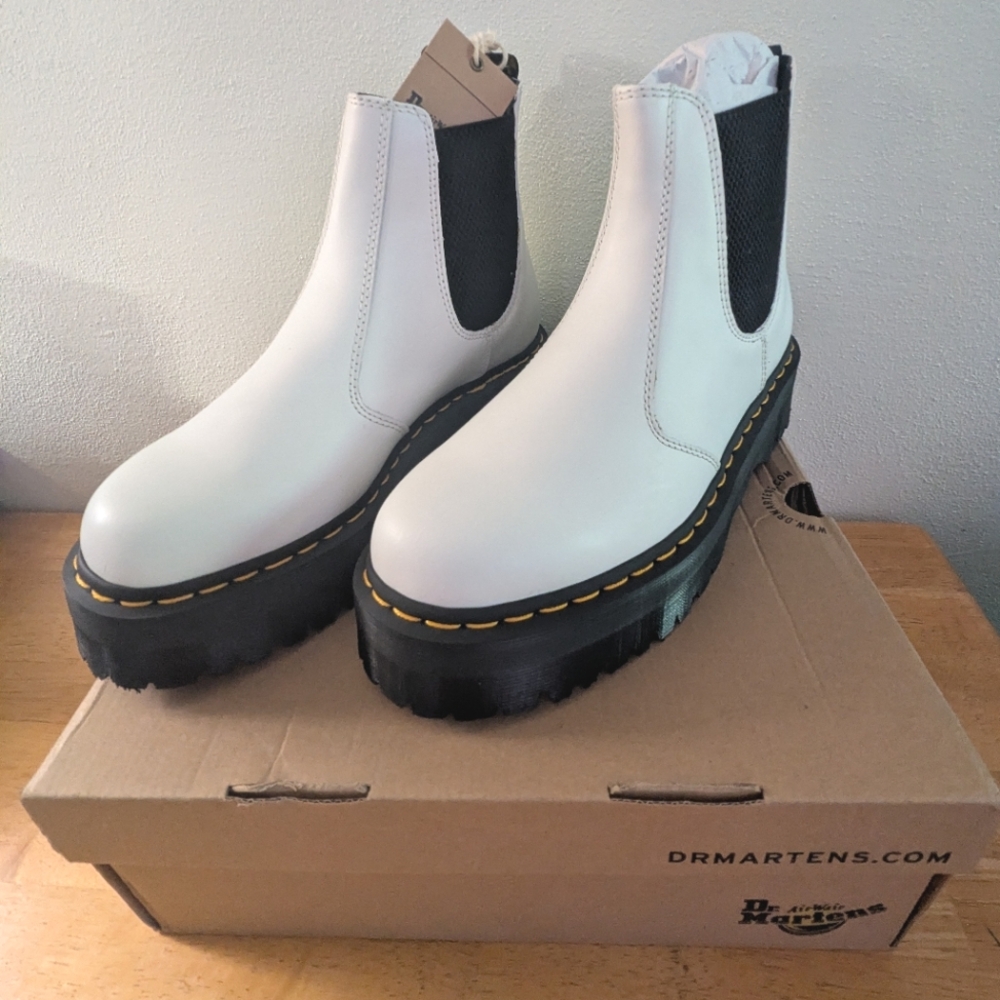 Dr. Martens White and Black Platform Ankle Boots